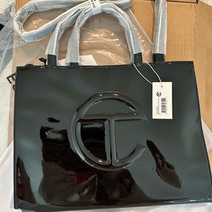 Telfar Medium Black Patent Shopping Bag